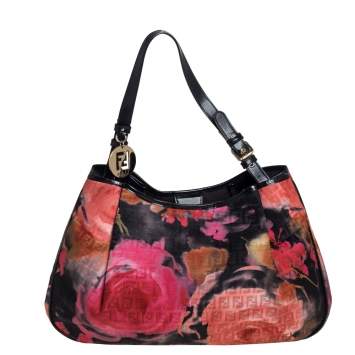 Pre Owned Fendi Multicolor Rose Zucca Fabric Tote