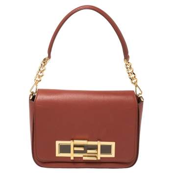 Pre Owned Fendi Brick Red Leather 3 Baguette