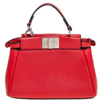 Pre Owned Fendi Orange Leather Micro Peekaboo Crossbody Bag