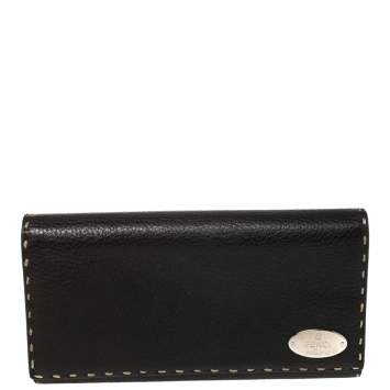 Pre Owned Fendi Black Selleria Leather Continental Wallet