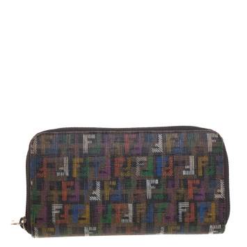 Pre Owned Fendi Multicolor Zucchino Coated Canvas Zip Around Wallet 