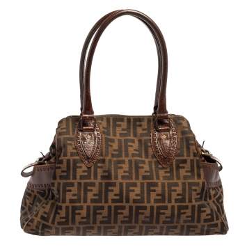 Pre Owned Fendi Tobacco Zucca Canvas and Leather Medium Chef De Jour Tote