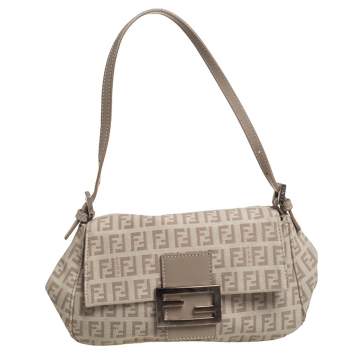 Pre Owned Fendi Beige Zucchino Canvas and Leather Baguette Bag