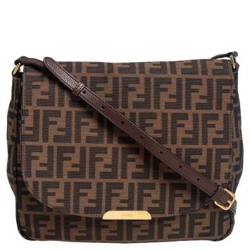 Pre Owned Fendi Tobacco Zucca Canvas and Leather Flap Shoulder Bag