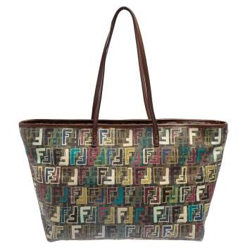 Pre Owned Fendi Multicolor Zucca Coated Canvas Large Roll Tote