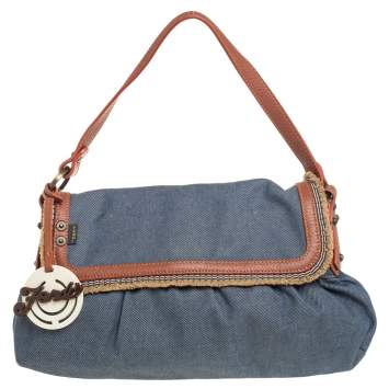 Pre Owned Fendi Blue Denim Chef Shoulder Bag