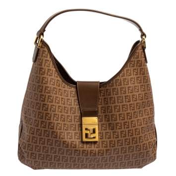 Pre Owned Fendi Brown Zucchino Coated Canvas and Leather Hobo