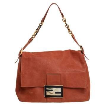 Pre Owned Fendi Brown Shimmer Leather Mama Forever Shoulder Bag