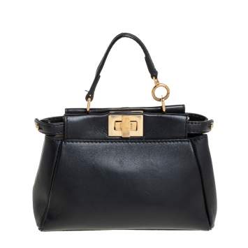 Pre Owned Fendi Black Leather Micro Peekaboo Crossbody Bag