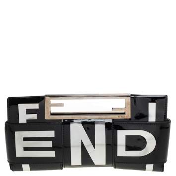 Pre Owned Fendi Silver/Black Patent Leather Crossword Clutch