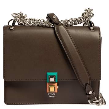 Pre Owned Fendi Brown Leather Small Kan I Crossbody Bag