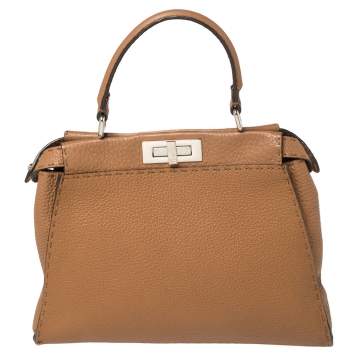 Pre Owned Fendi Brown Leather Medium Selleria Peekaboo Top Handle Bag