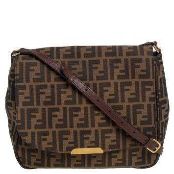 Pre Owned Fendi Tobacco Zucca Canvas and Leather Flap Crossbody Bag