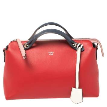 Pre Owned Fendi Red/Blue Leather Small By The Way Boston Bag