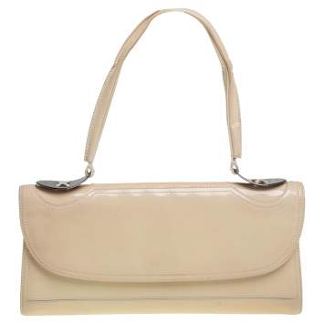 Pre Owned Fendi Beige Patent Leather East West Top Handle Bag