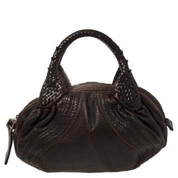 Pre Owned Fendi Dark Brown Pebbled Leather Spy Bag
