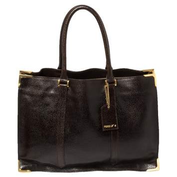 Pre Owned Fendi Dark Brown Dimpled Leather Classico No. 4 Tote