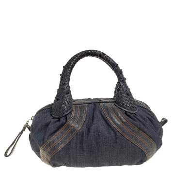 Pre Owned Fendi Blue Denim and Coated Fabric Baby Spy Bag