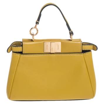 Pre Owned Fendi Yellow Leather Micro Peekaboo Crossbody Bag