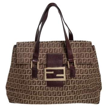 Pre Owned Fendi Beige/Brown Zucchino Canvas and Leather Tote