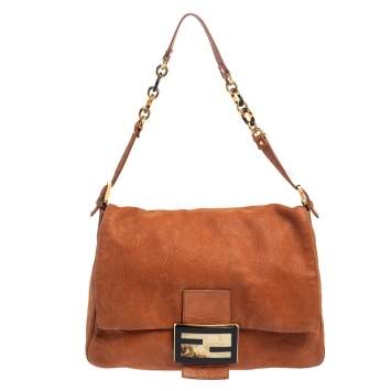 Pre Owned Fendi Orange Iridescent Nubuck Leather Large Mama Forever Flap Shoulder Bag