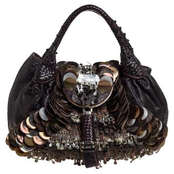 Pre Owned Fendi Tobacco Zucca Canvas and Leather Fringed Spy Bag