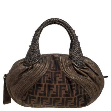 Pre Owned Fendi Metallic/Brown Zucca Canvas and Leather Spy Bag