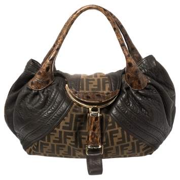 Pre Owned Fendi Tobacco Zucca Canvas and Leather Spy Bag