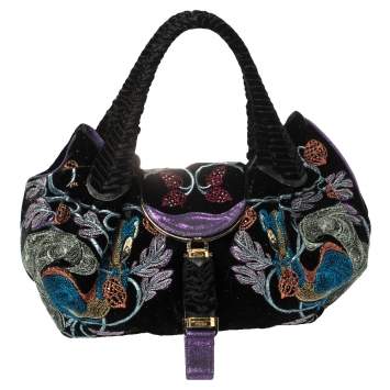 Pre Owned Fendi Multicolor Embroidered Squirrel Velvet Spy Bag