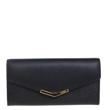 Pre Owned Fendi Black Leather 2Jours Continental Wallet