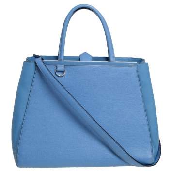 Pre Owned Fendi Light Blue Leather Medium 2Jours Tote 