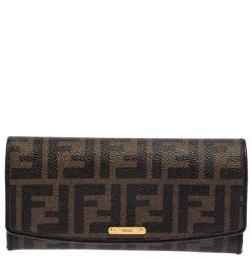 Pre Owned Fendi Tobacco Zucca Coated Canvas and Leather Continental Wallet