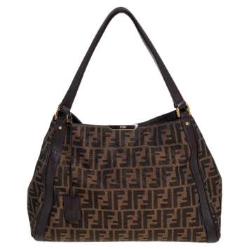 Pre Owned Fendi Tobacco Zucca Canvas and Leather Tote