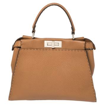 Pre Owned Fendi Brown Leather Medium Selleria Peekaboo Top Handle Bag