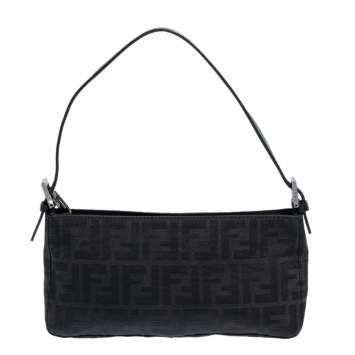 Pre Owned Fendi Black Zucca Canvas Pochette Bag
