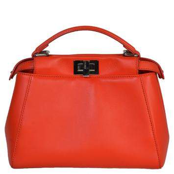 Pre Owned Fendi Orange Leather Mini Peekaboo Bag