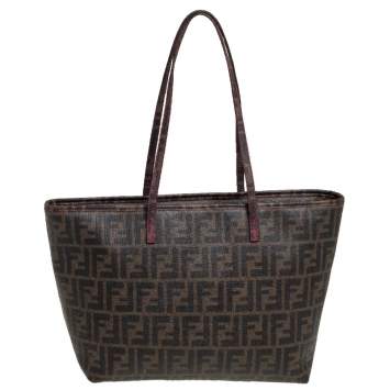 Pre Owned Fendi Tobacco Zucca Coated Canvas Small Roll Shopper Tote