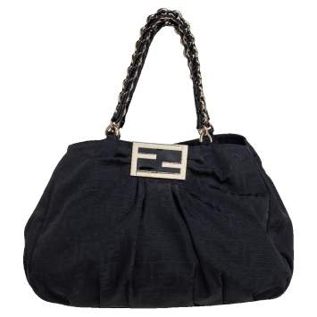 Pre Owned Fendi Black Zucca Canvas Large Mia Tote