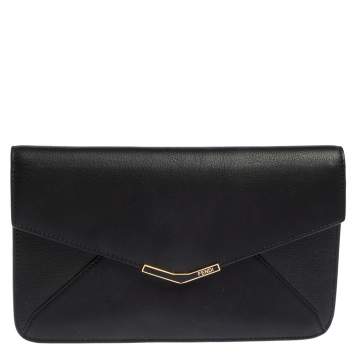 Pre Owned Fendi Black Leather 2 Jours Envelope Clutch