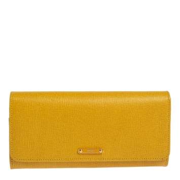 Pre Owned Fendi Yellow Leather Elite Continental Wallet