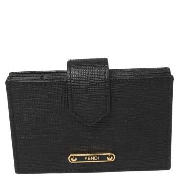 Pre Owned Fendi Black Leather Elite Card Holder