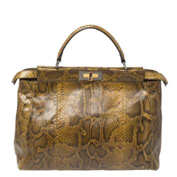 Pre Owned Fendi Brown Python Large Peekaboo Top Handle Bag