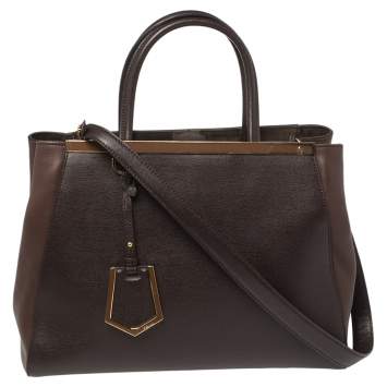 Pre Owned Fendi Two Tone Brown Leather Medium 2Jours Tote 