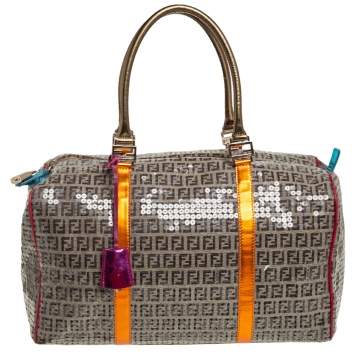 Pre Owned Fendi Multicolor Zucchino Canvas/Sequin Overnight Duffel Bag