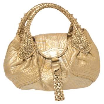 Pre Owned Fendi Gold/Silver Leather Mini Spy Bag
