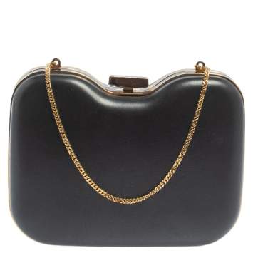 Pre Owned Fendi Black Leather Giano Chain Clutch