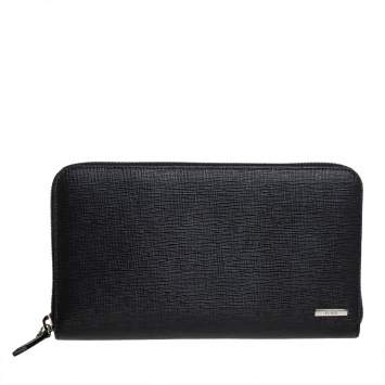 Pre Owned Fendi Black Leather Zippy Organizer Wallet