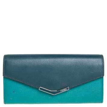 Pre Owned Fendi Two Tone Green Leather 2Jours Continental Wallet