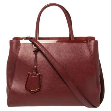Pre Owned Fendi Maroon Leather Medium 2Jours Tote