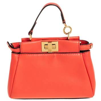 Pre Owned Fendi Orange Leather Micro Peekaboo Crossbody Bag
